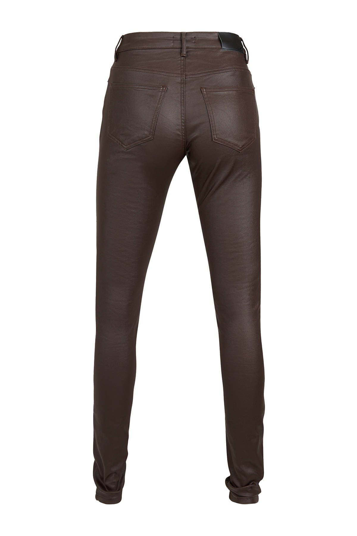 Shoeby Eksept coated skinny broek Cyra donkerbruin | wehkamp