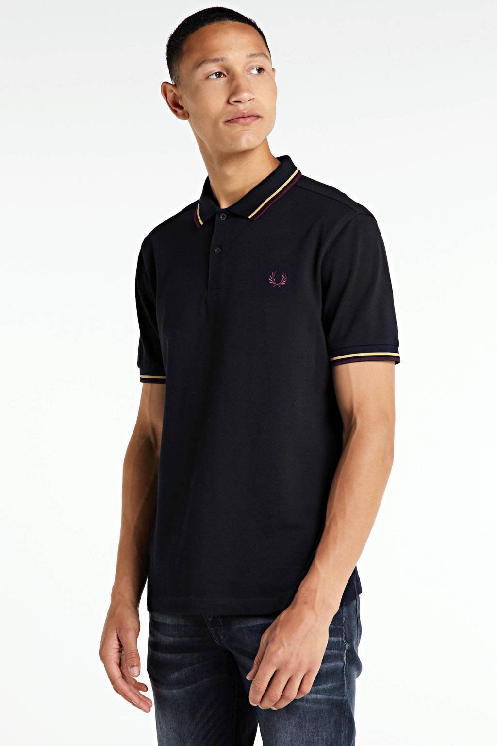Fred Perry regular fit polo donkerblauw/geel, Donkerblauw/geel