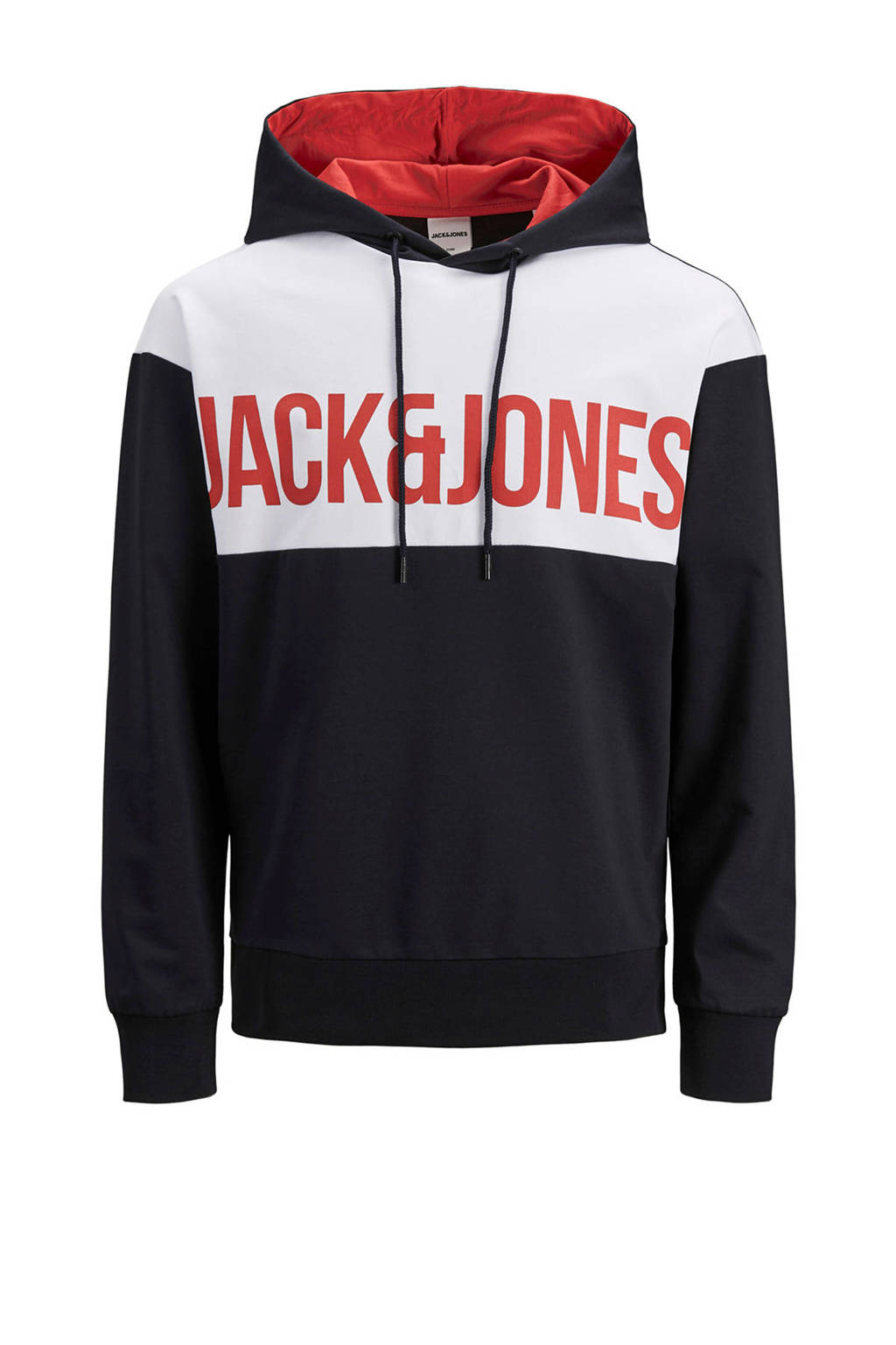 JACK & JONES JUNIOR hoodie Henry met tekst zwart/wit/rood, Zwart/wit/rood