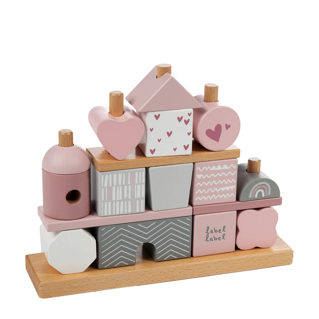 Label Label houten speelgoed stapelblokken, Roze