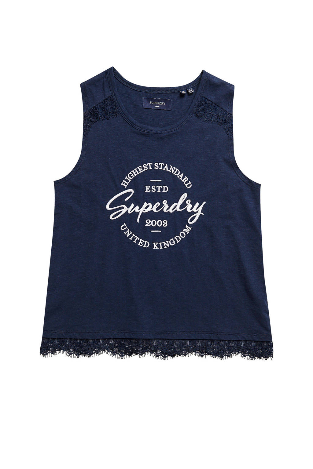 Superdry top met logo en kant blauw, Blauw