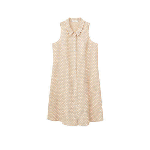 Violeta by Mango blousejurk met linnen en stippen beige Violeta by Mango blousejurk met linnen en stippen beige