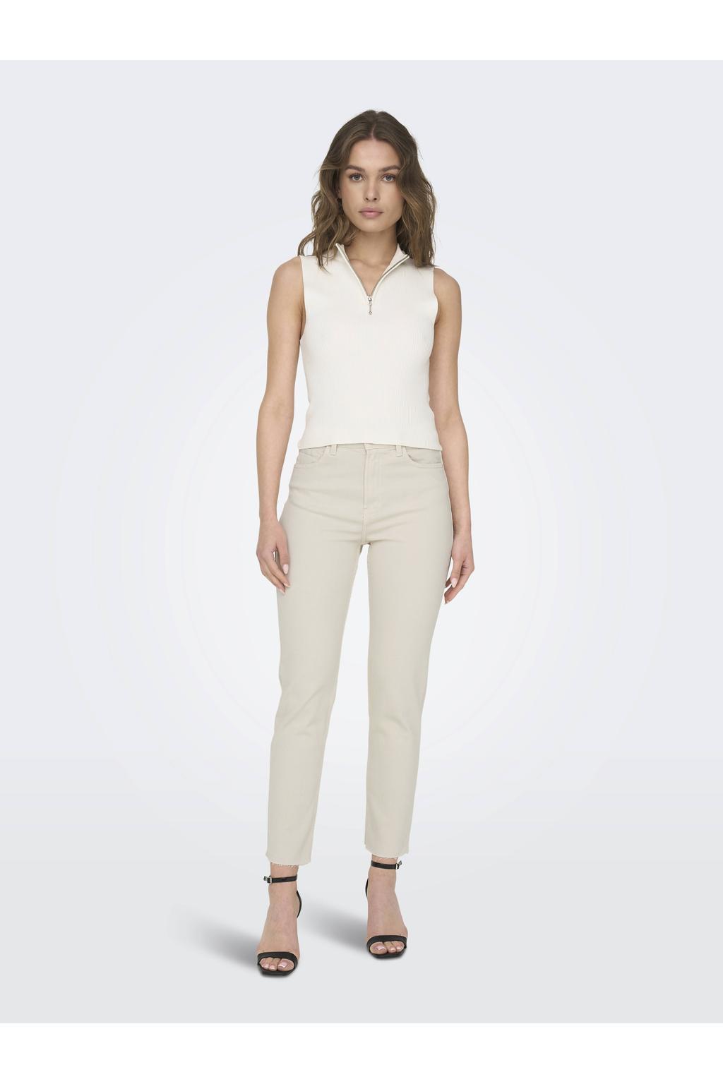 ONLY cropped high waist straight leg jeans ONLEMILY ecru