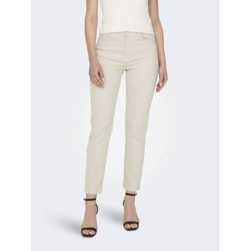 ONLY cropped high waist straight leg jeans ONLEMILY ecru afbeelding