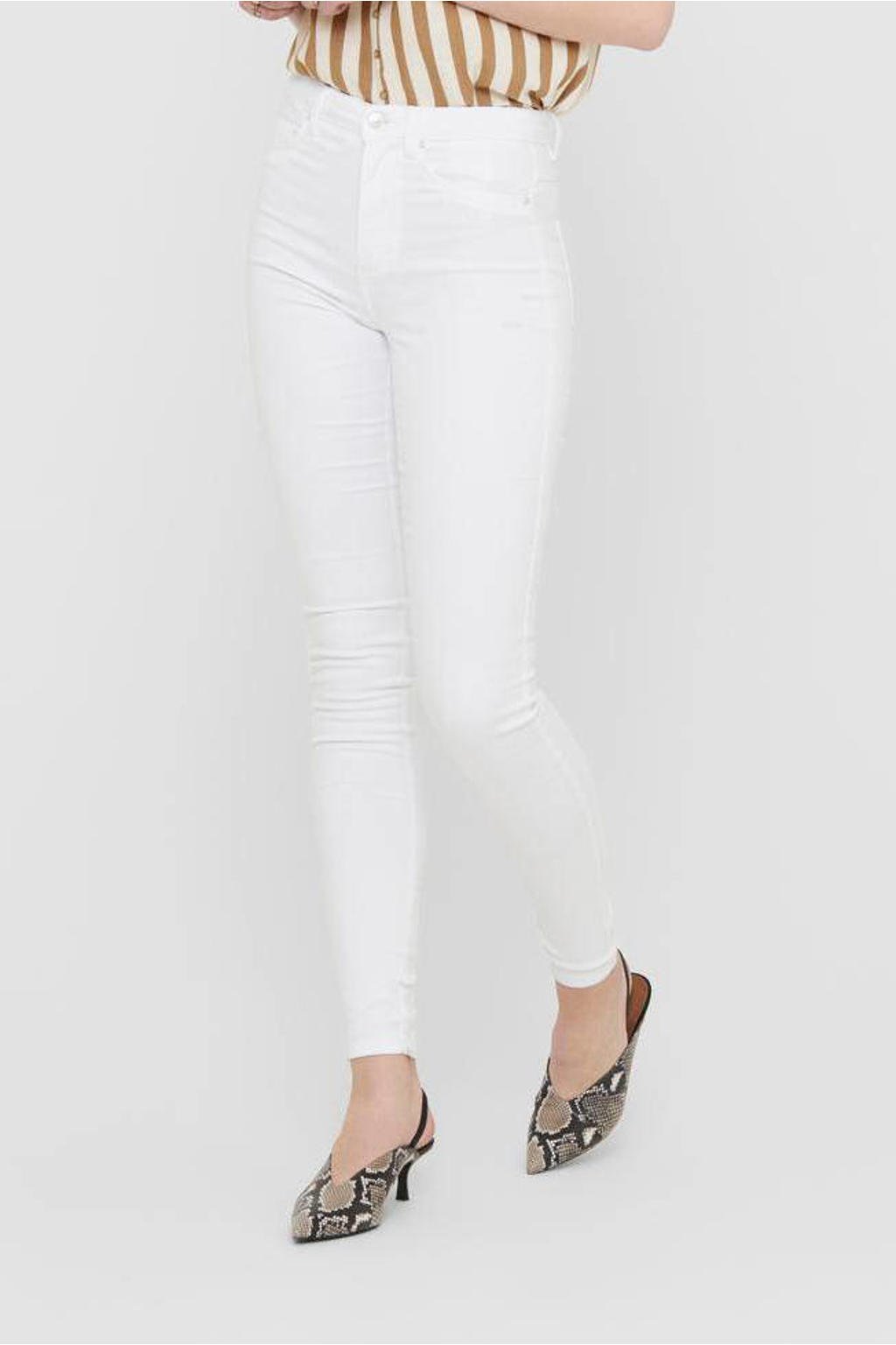 Witte dames ONLY high waist skinny jeans van stretchdenim met rits- en knoopsluiting