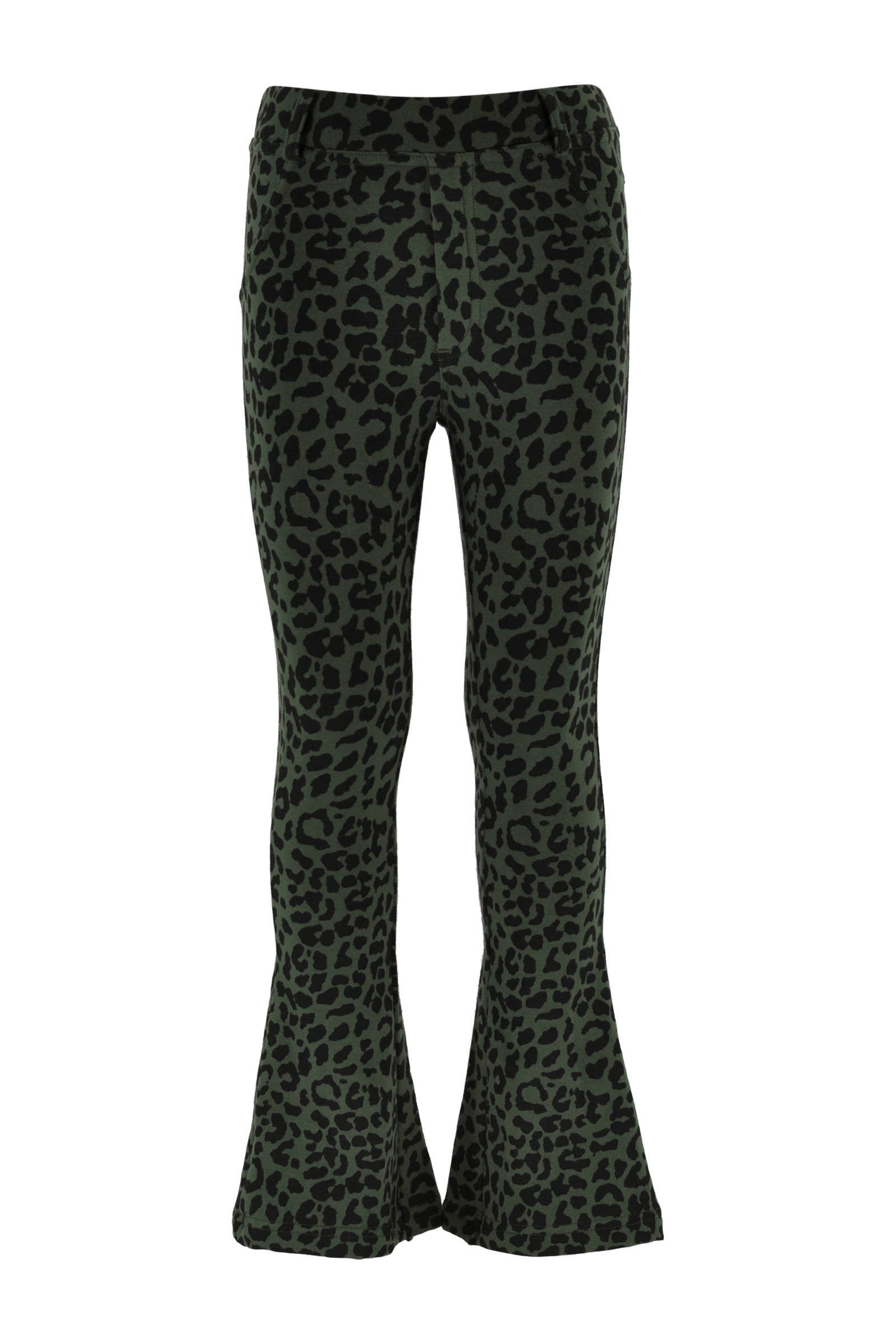 KIDDO flared broek Anja met panterprint legergroen | wehkamp