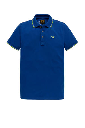 regular fit polo met contrastbies en contrastbies kobaltblauw