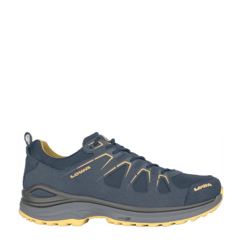 Grijsblauw en gele heren Lowa Innox Evo GTX Lo wandelschoenen van mesh met profielzool en veters