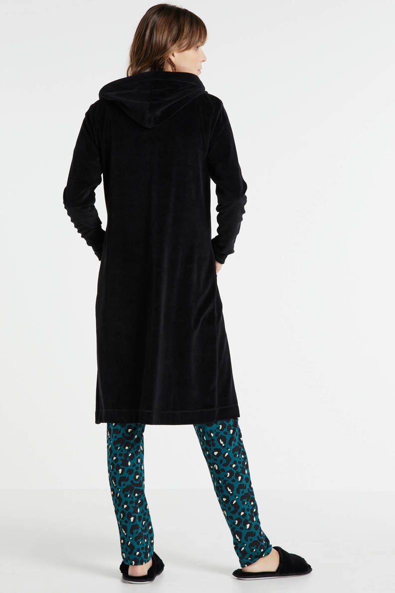 velours badjas met ritssluiting zwart