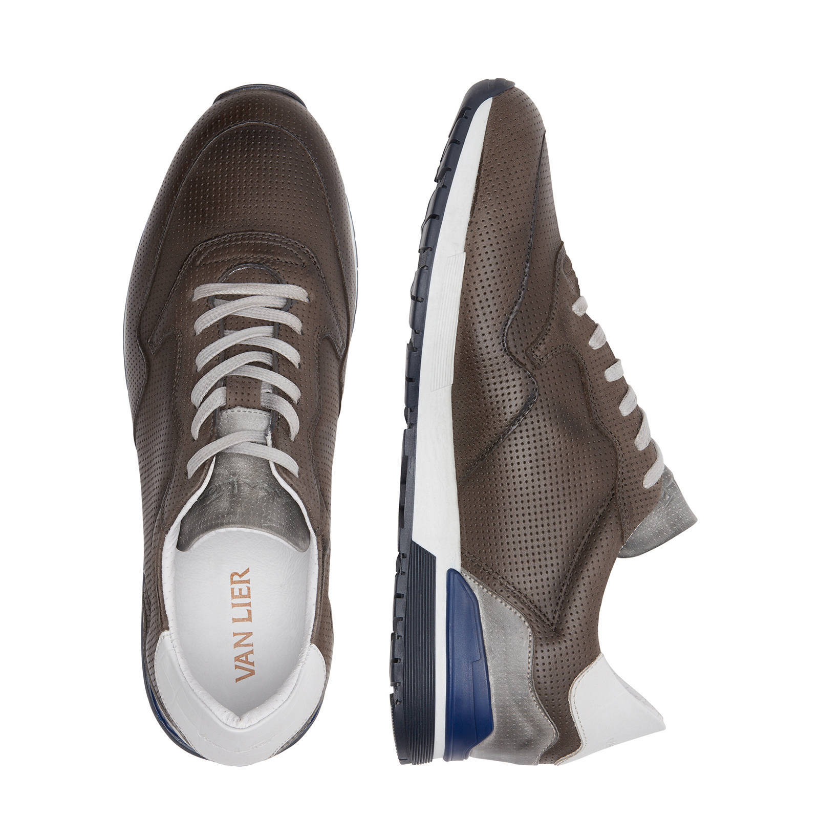 Van Lier Chavar leren sneakers grijs | wehkamp