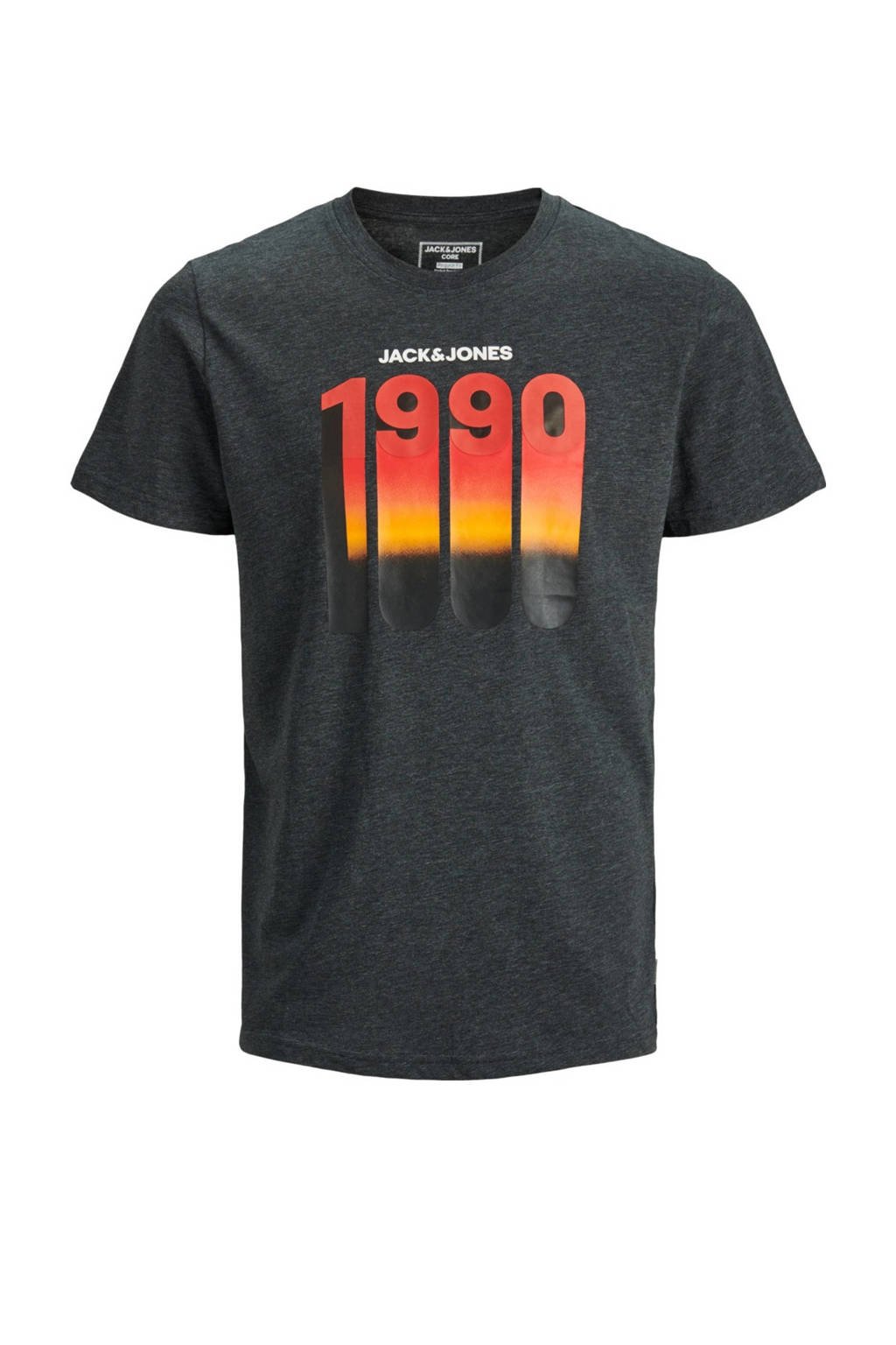JACK & JONES PLUS SIZE T-shirt met printopdruk zwart melange, Zwart melange