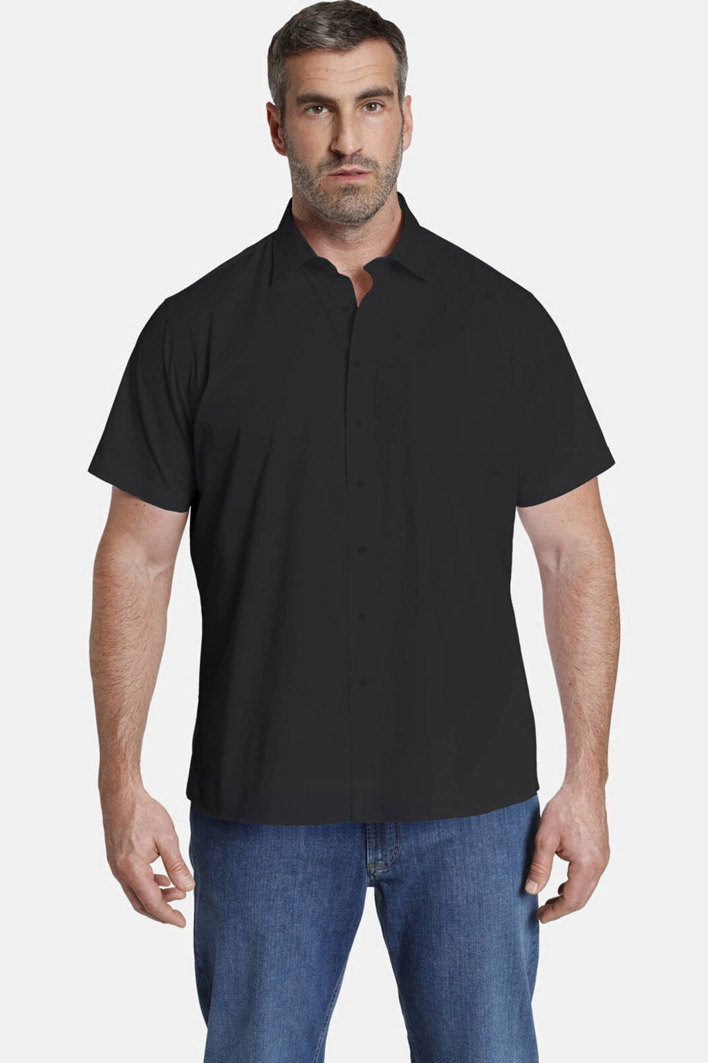 Zwarte heren Jan Vanderstorm oversized overhemd Plus Size van katoen met korte mouwen