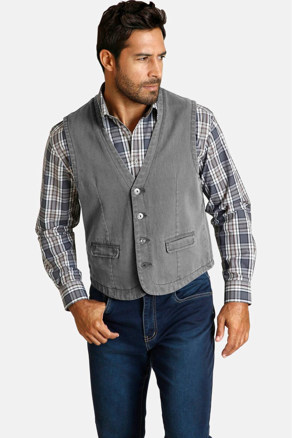 Grijze heren Jan Vanderstorm gilet Plus Size van katoen 
