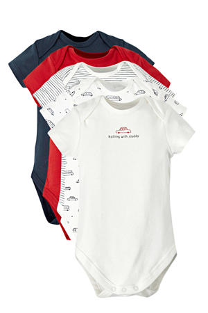 romper - set van 5 wit/rood/blauw