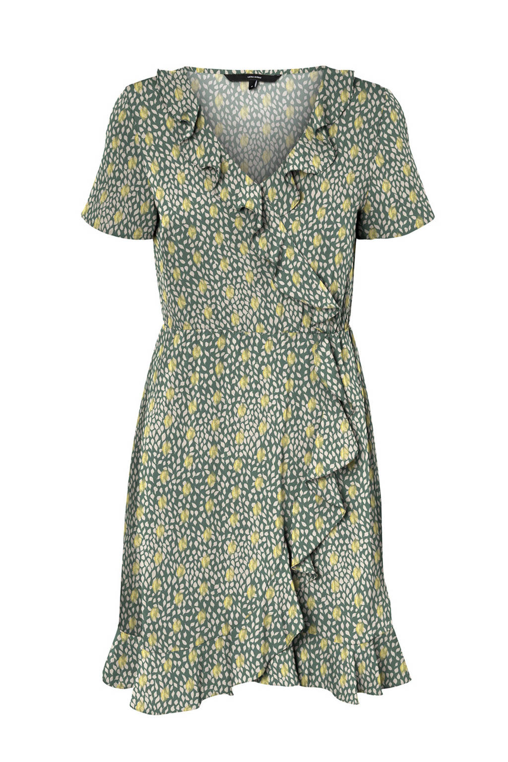 VERO MODA overslagjurk met all over print en ruches groen/wit/goud