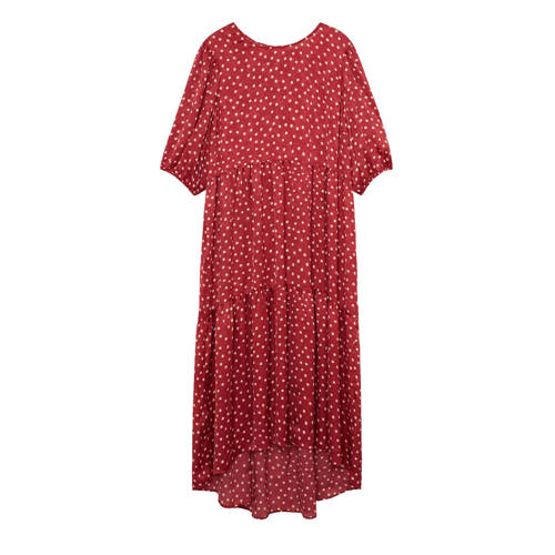 Violeta by Mango maxi jurk met stippen en volant rood Violeta by Mango maxi jurk met stippen en volant rood