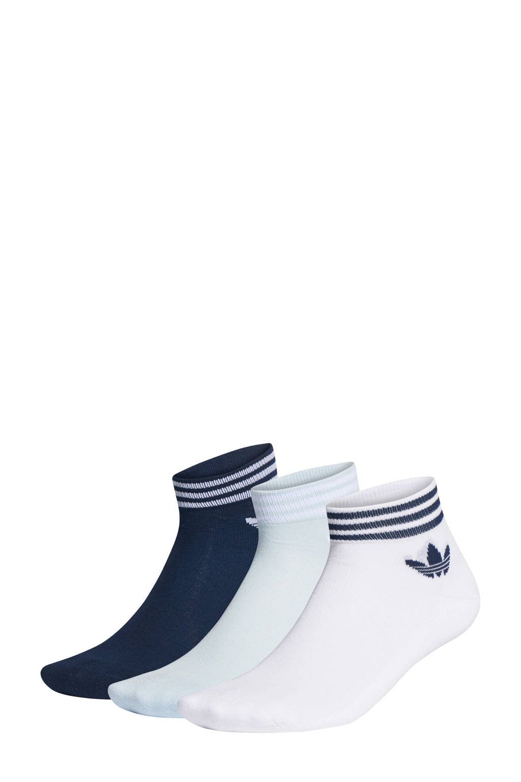 adidas Originals Adicolor enkelsokken (set van 3), Blauw/wit