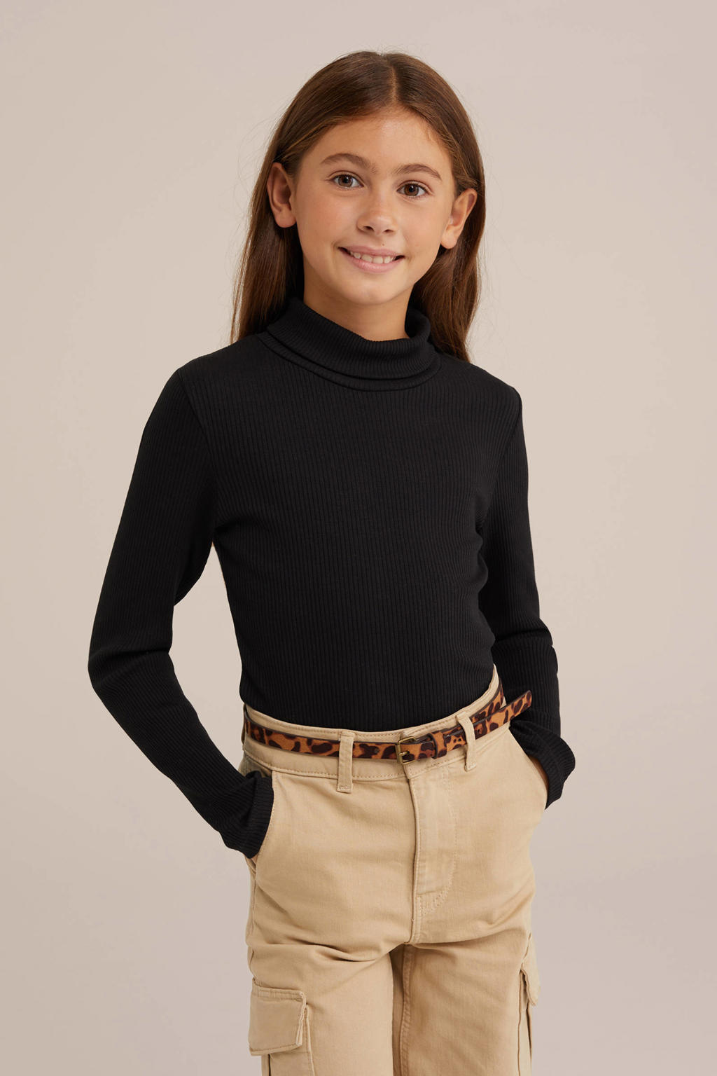 WE Fashion ribgebreide coltrui Myla zwart