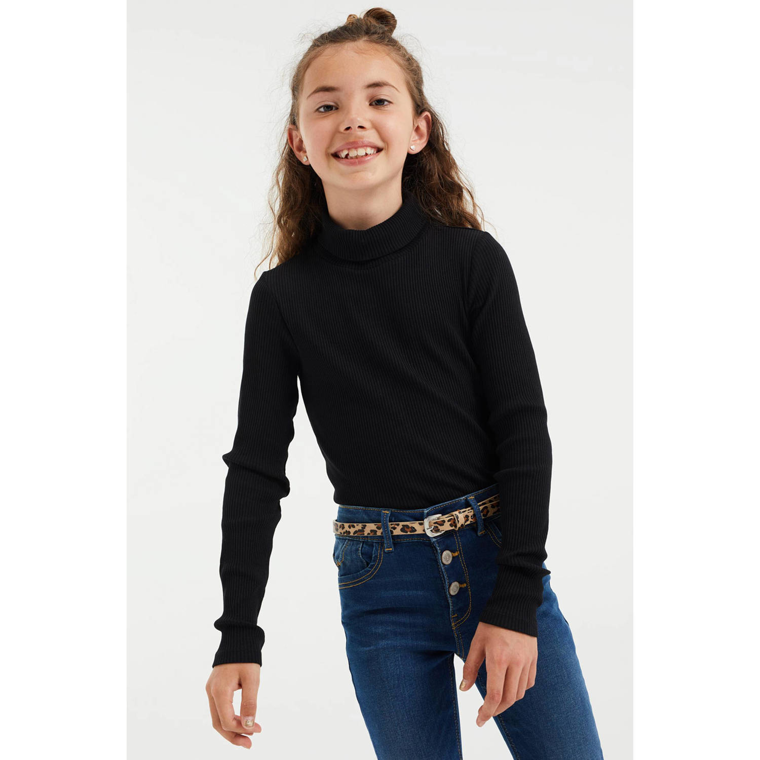 WE Fashion ribgebreide coltrui Myla zwart