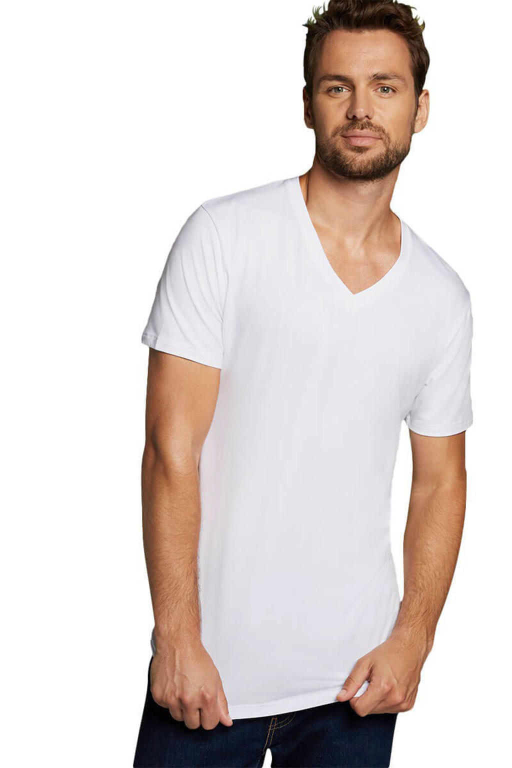 Bamboo Basics slimfit ondershirt Vinn met bamboe (set van 2) wit