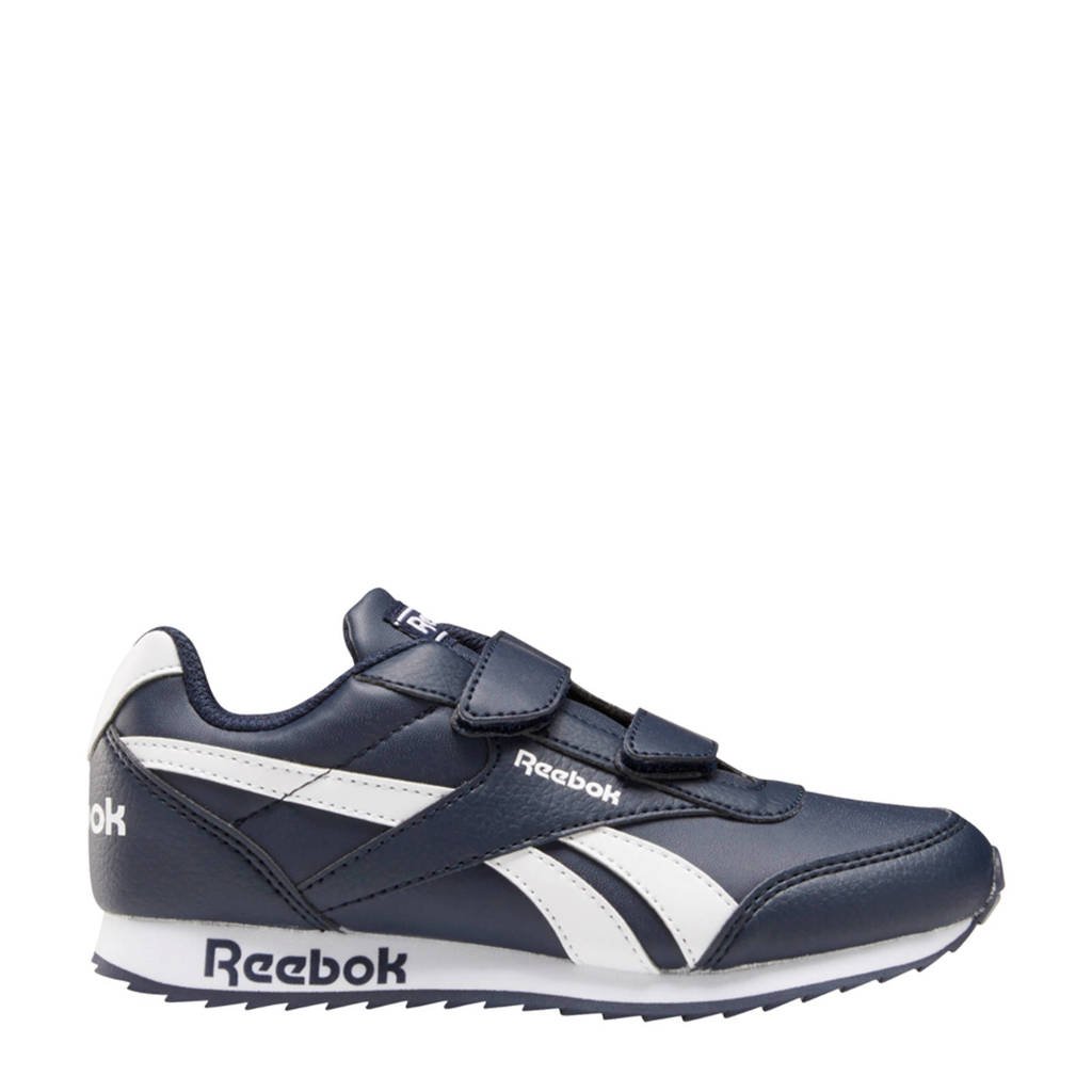 Donkerblauw en witte jongens Reebok Classics Royal Classic Jogger 2 sneakers van imitatieleer met klittenband
