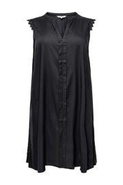 thumbnail: Zwarte dames ONLY CARMAKOMA jurk Mumi van viscose met effen, korte mouwen, V-hals en kant
