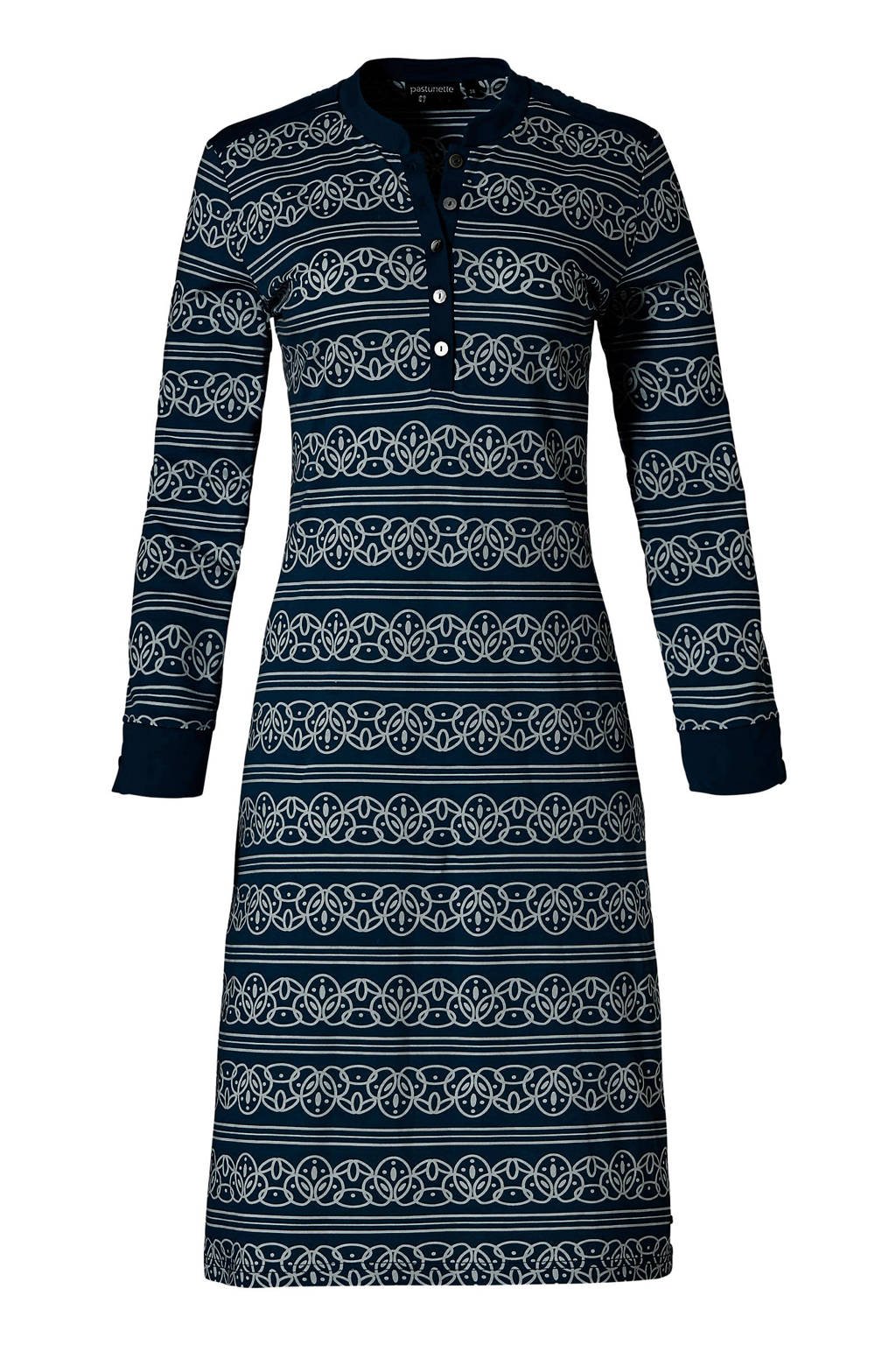 Pastunette Deluxe nachthemd met all over print donkerblauw/wit, Donkerblauw/wit
