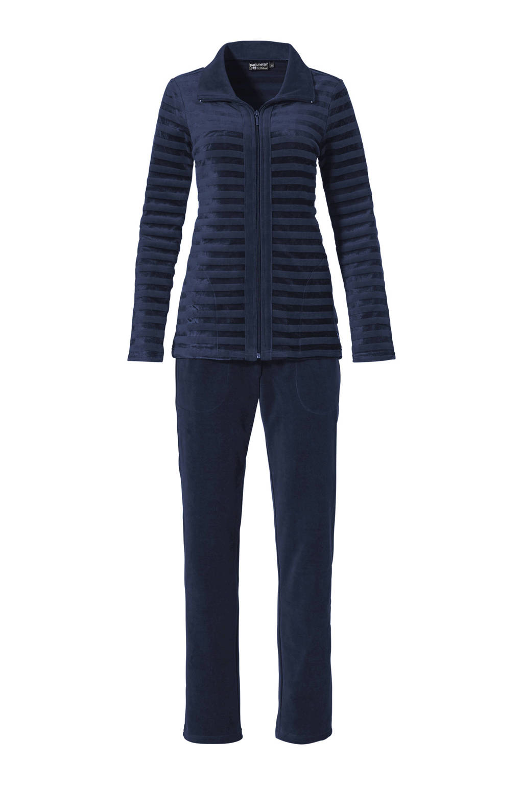Pastunette Deluxe gestreept velours huispak met ritssluiting donkerblauw, Donkerblauw