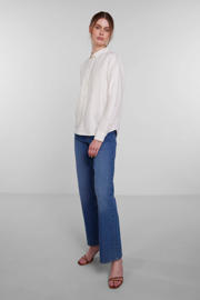 thumbnail: Witte dames PIECES blouse van katoen met effen, lange mouwen, klassieke kraag, knoopsluiting en geweven detail