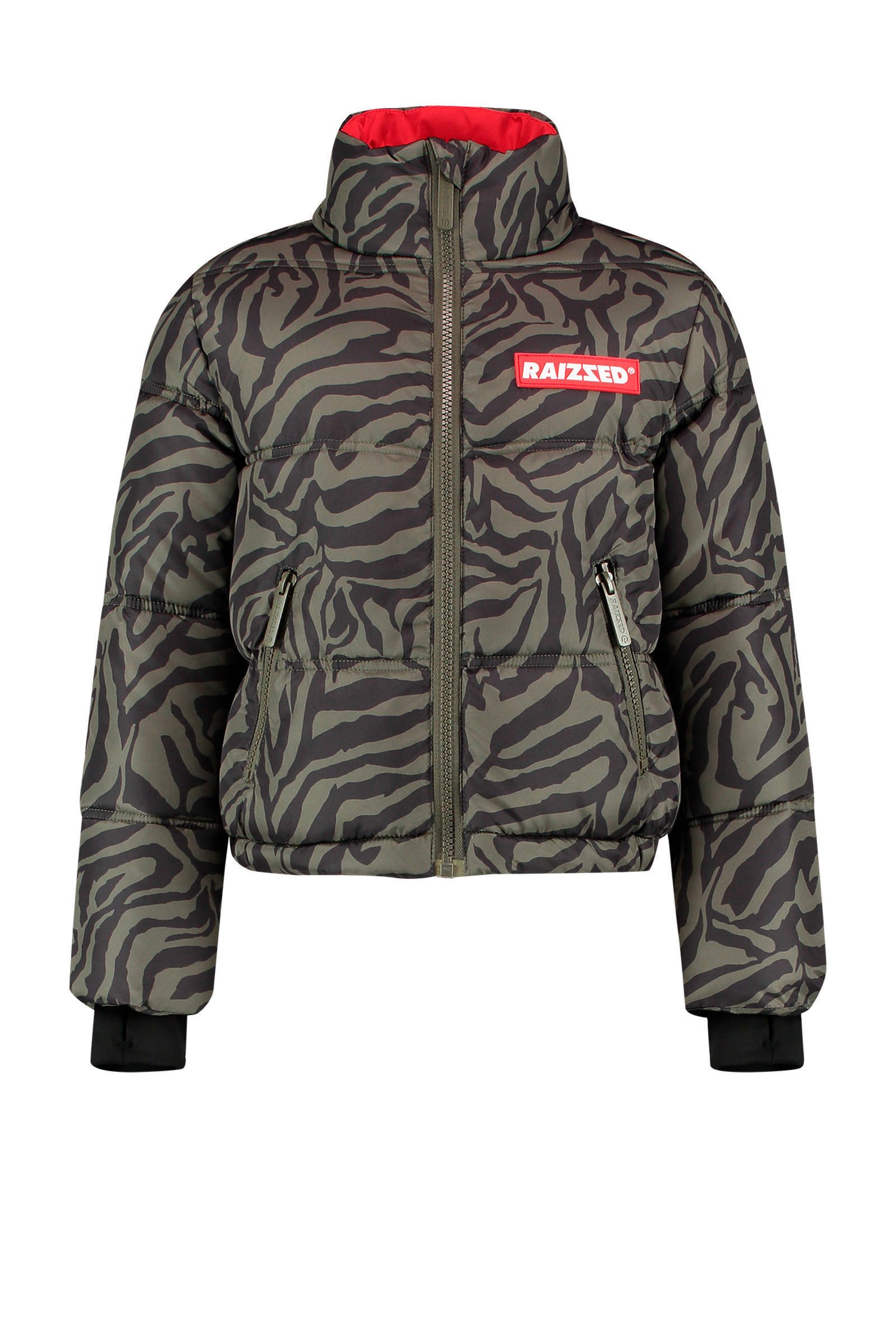 gewatteerde winterjas Lima met zebraprint army groenzwart gewatteerde winterjas Lima met zebraprint army groenzwart