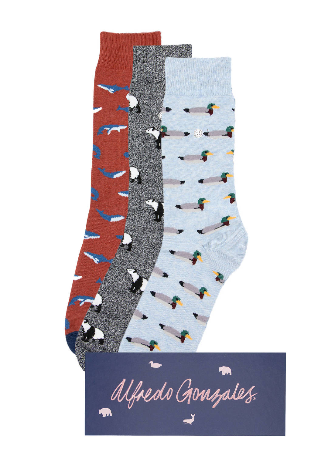 Alfredo Gonzales giftbox sokken - set van 3 met dierenprint, Blauw/multi