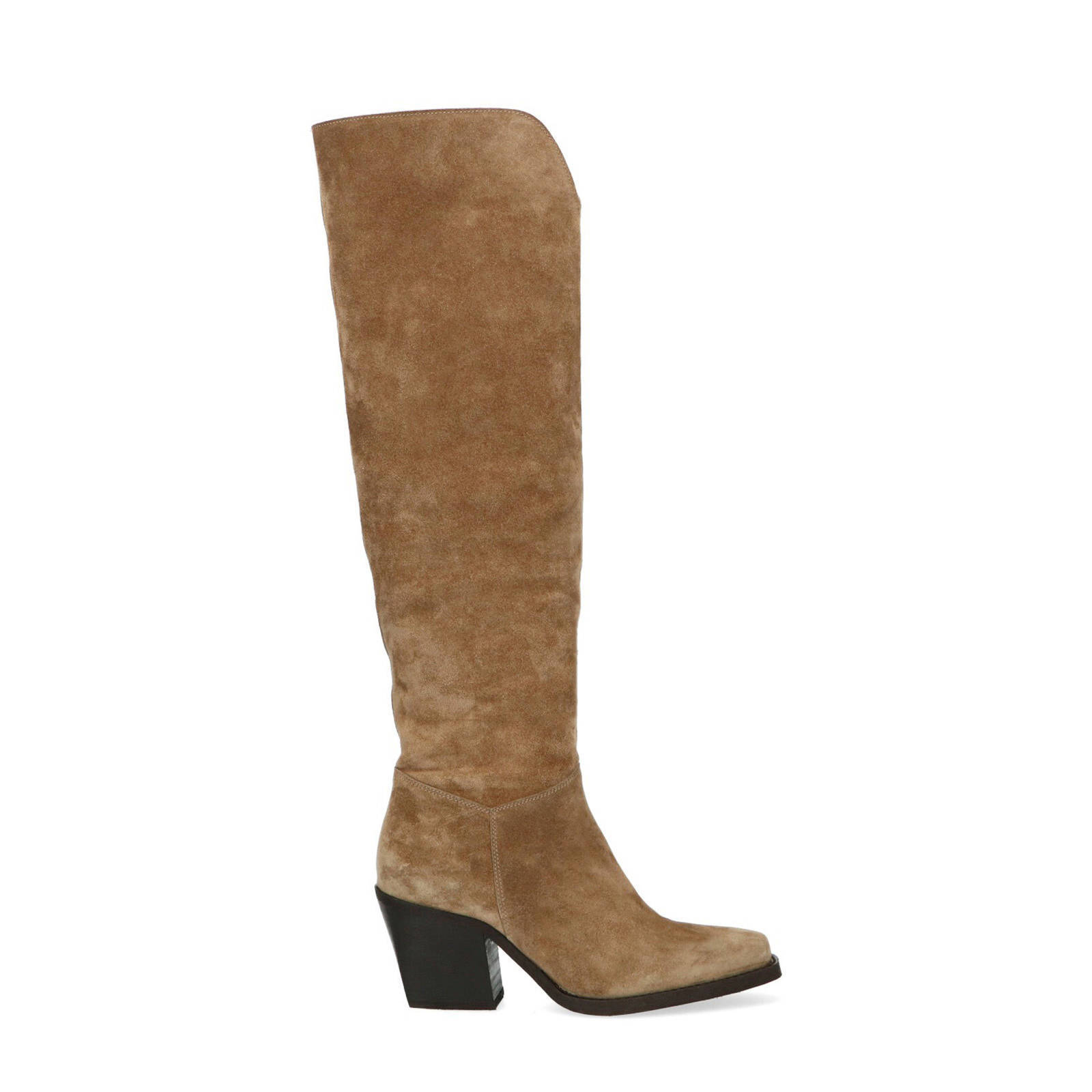 Beige suède cowboylaarzen met hoge hak - Dames | MANFIELD