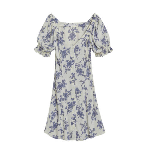 Mango off shoulder jersey jurk met all over print naturel wit Mango off shoulder jersey jurk met all over print naturel wit