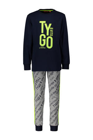 pyjama met printopdruk donkerblauw/grijs