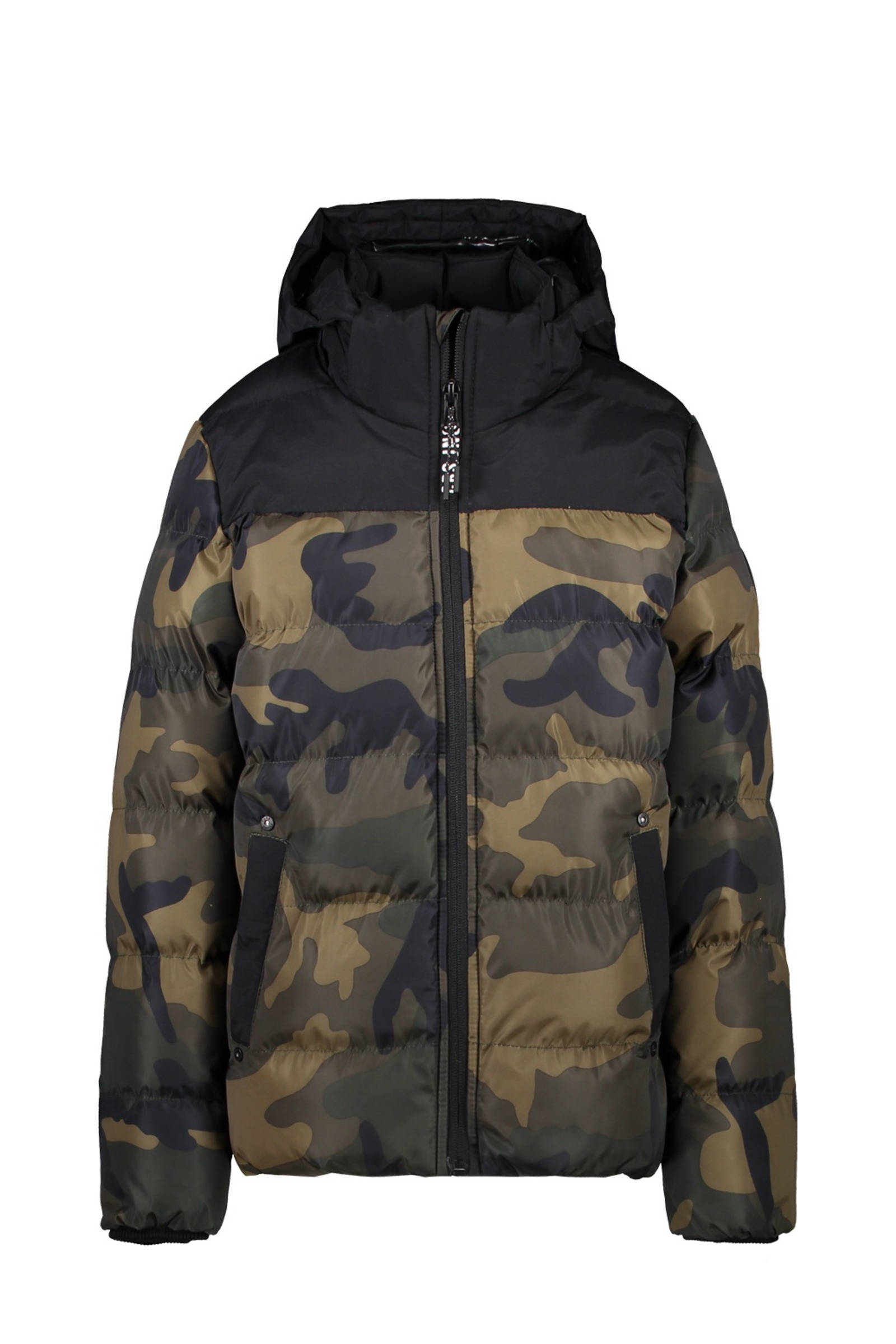 gewatteerde winterjas Scola met camouflageprint groenzwart gewatteerde winterjas Scola met camouflageprint groenzwart