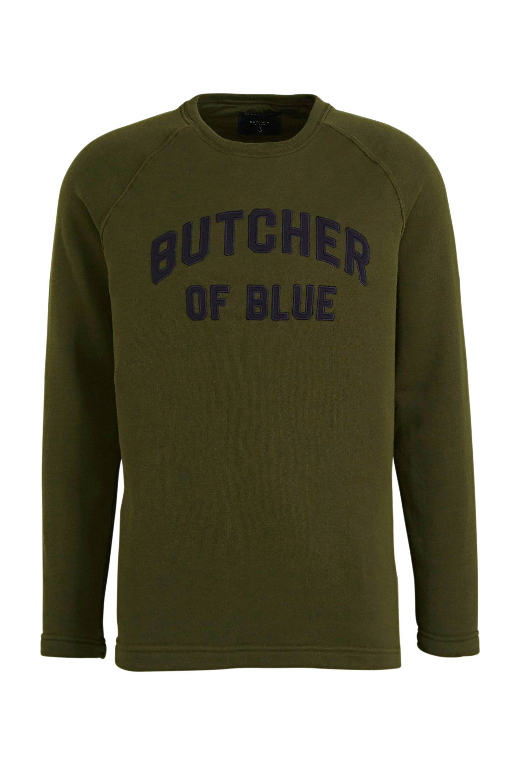 Butcher of Blue sweater met logo olijfgroen wehkamp