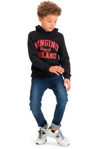 Zwart en rode jongens Vingino Essentials hoodie van duurzame sweatstof met logo dessin, lange mouwen en capuchon
