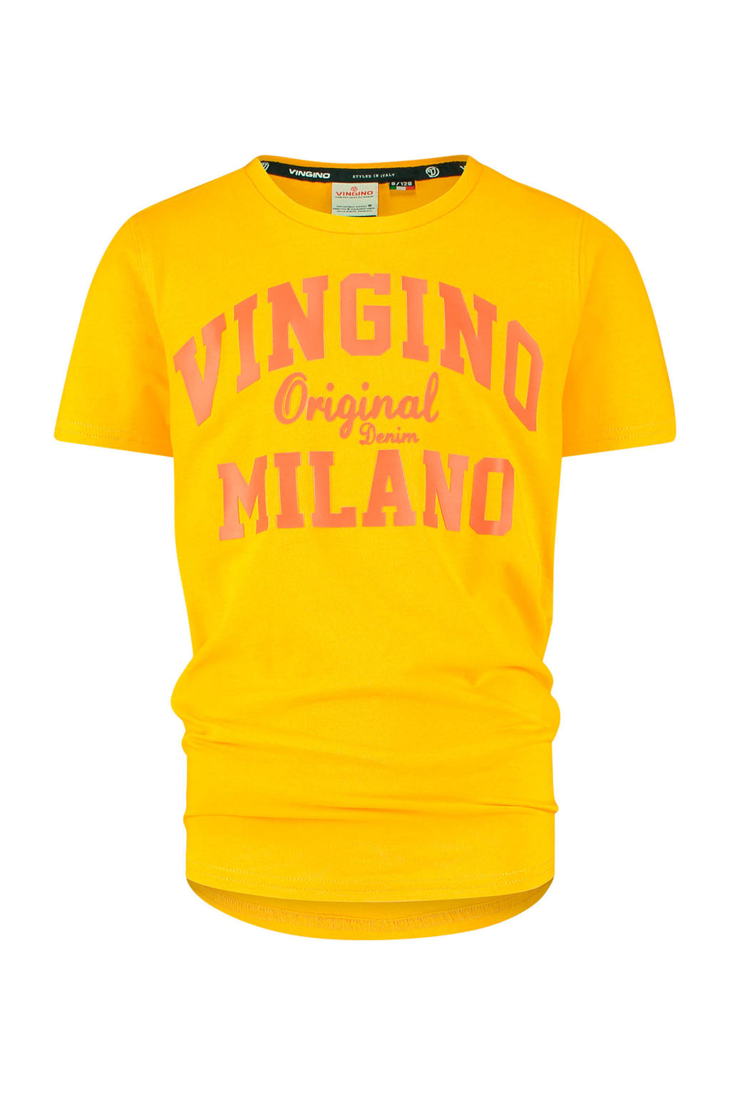 Vingino Essentials T-shirt met logo met biologisch katoen goudgeel/oranje