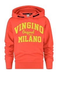 Rood en gele jongens Vingino Essentials hoodie felrood van duurzame sweatstof met lange mouwen en capuchon