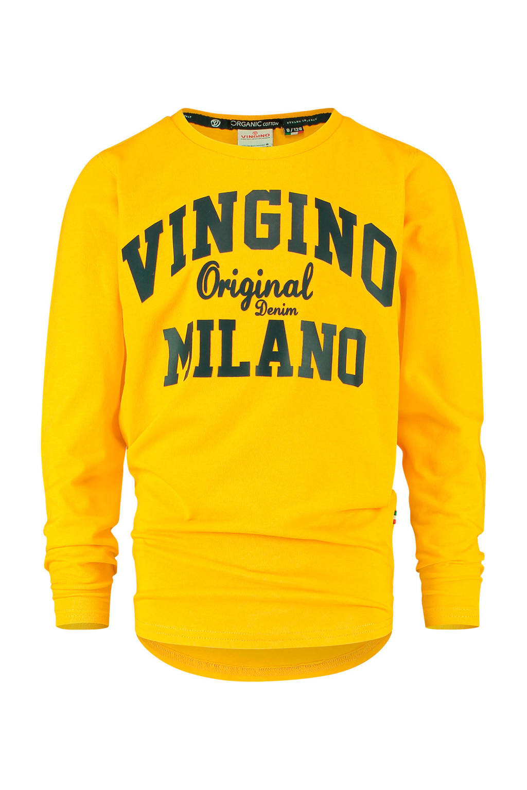 Vingino Essentials longsleeve met logo goudgeel/donkerblauw