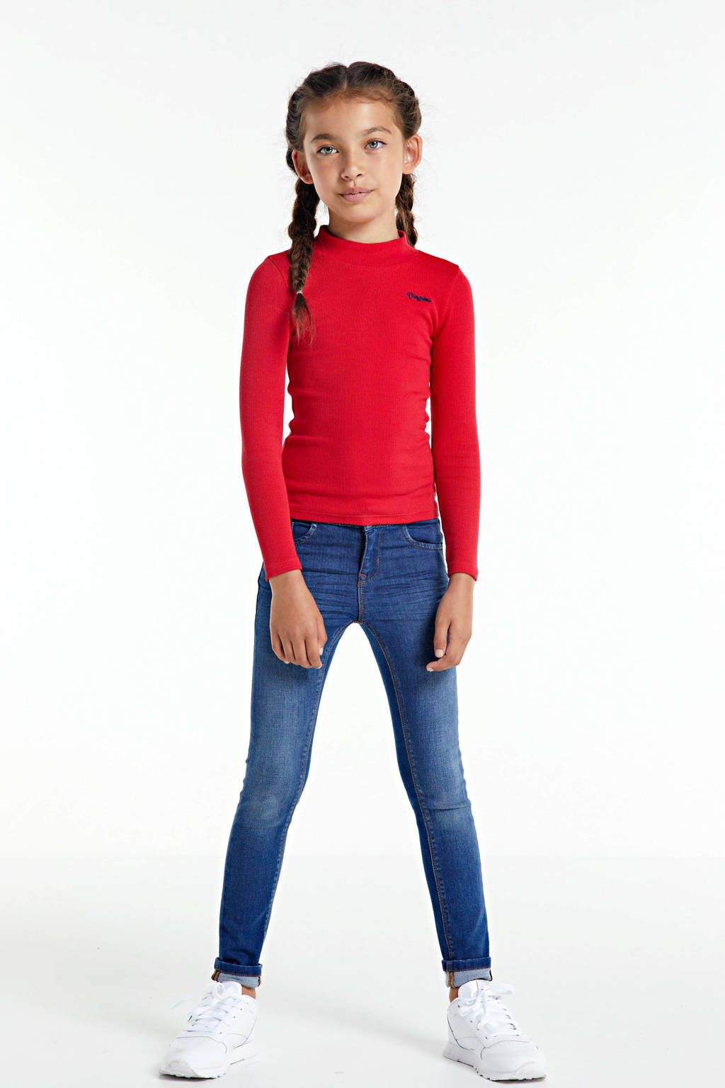 Rode meisjes Vingino Essentials ribgebreide longsleeve katoen met lange mouwen en opstaande kraag