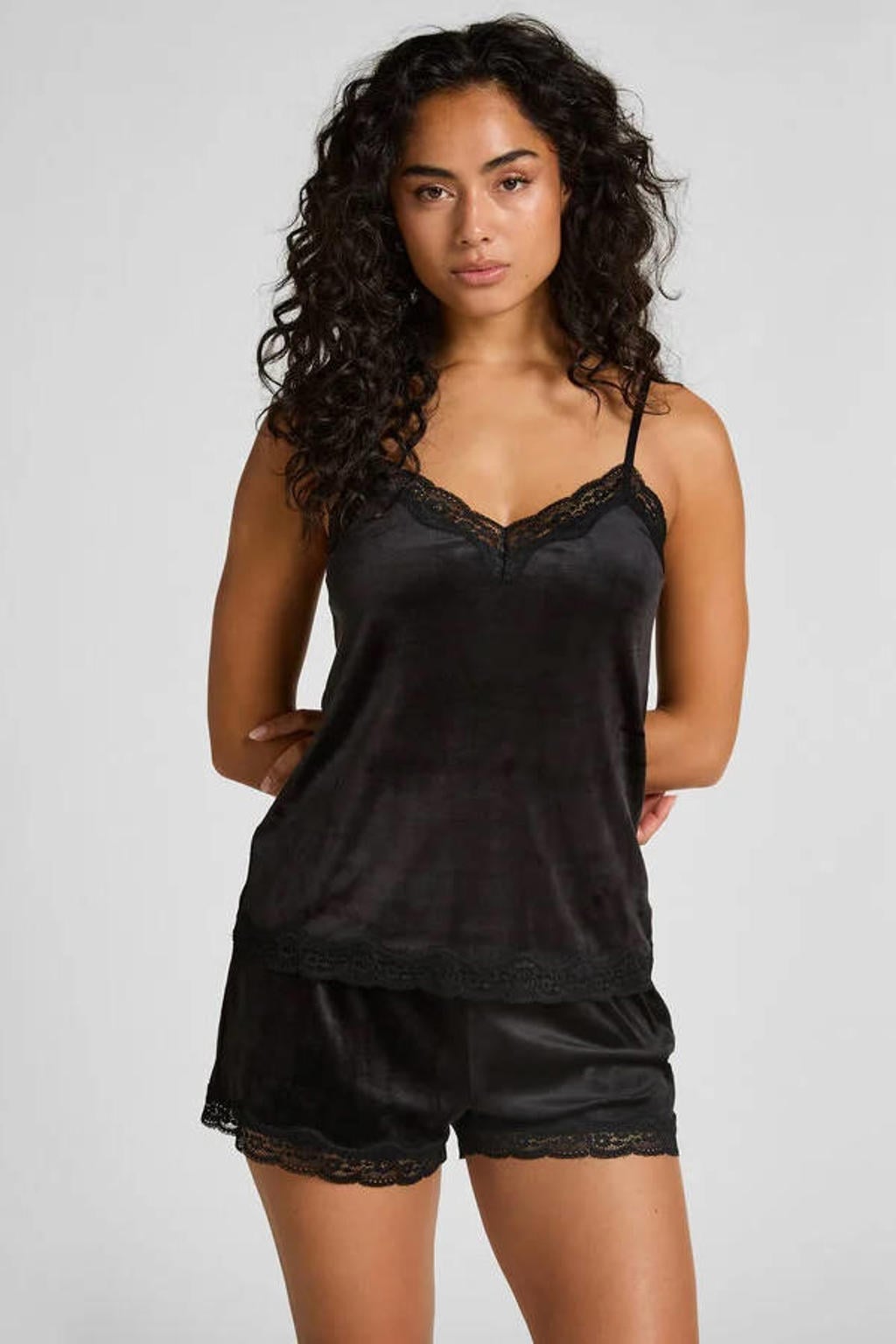 Hunkemöller fluwelen pyjamashort zwart