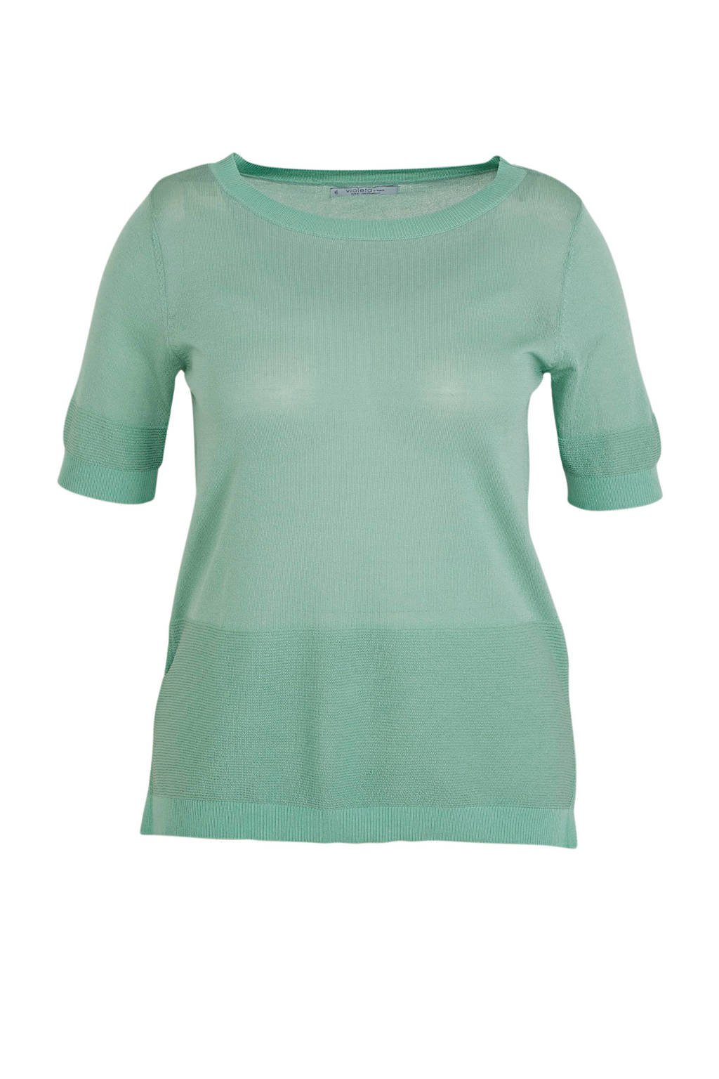 Violeta by Mango fijngebreide trui met textuur turquoise, Turquoise