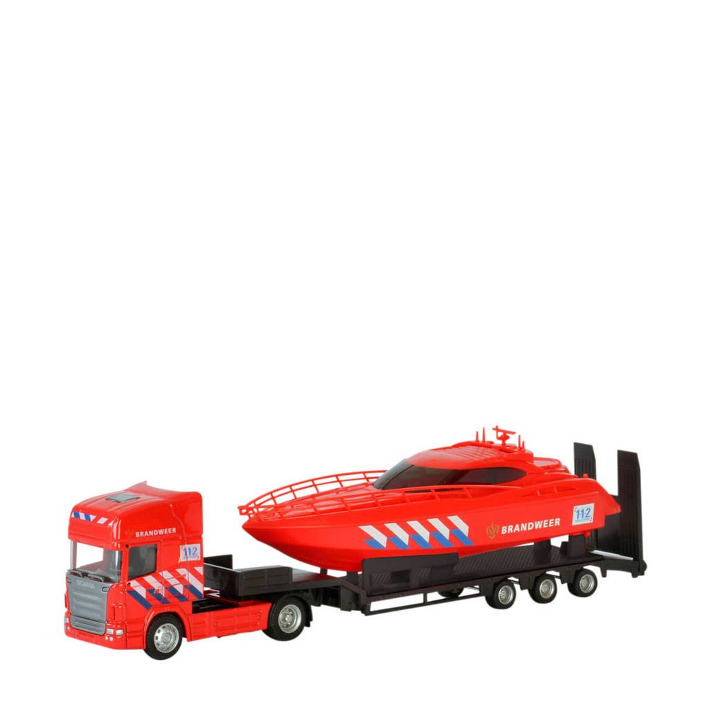 Polesie Die-cast vrachtwagen met boot - Brandweer