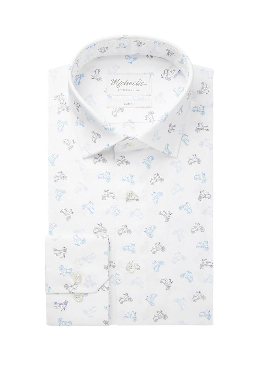 Michaelis slim fit overhemd met all over print wit/lichtblauw, Wit/lichtblauw