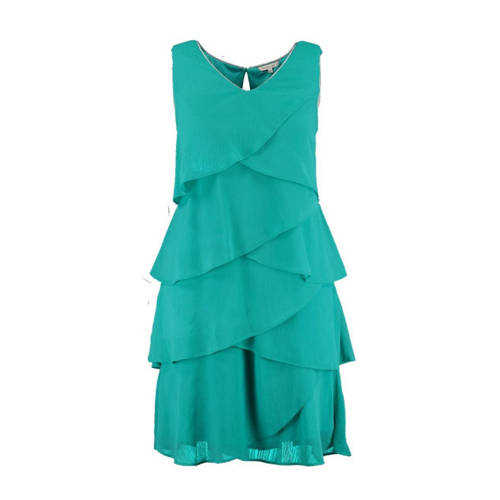 MS Mode jurk met volant turquoise MS Mode jurk met volant turquoise