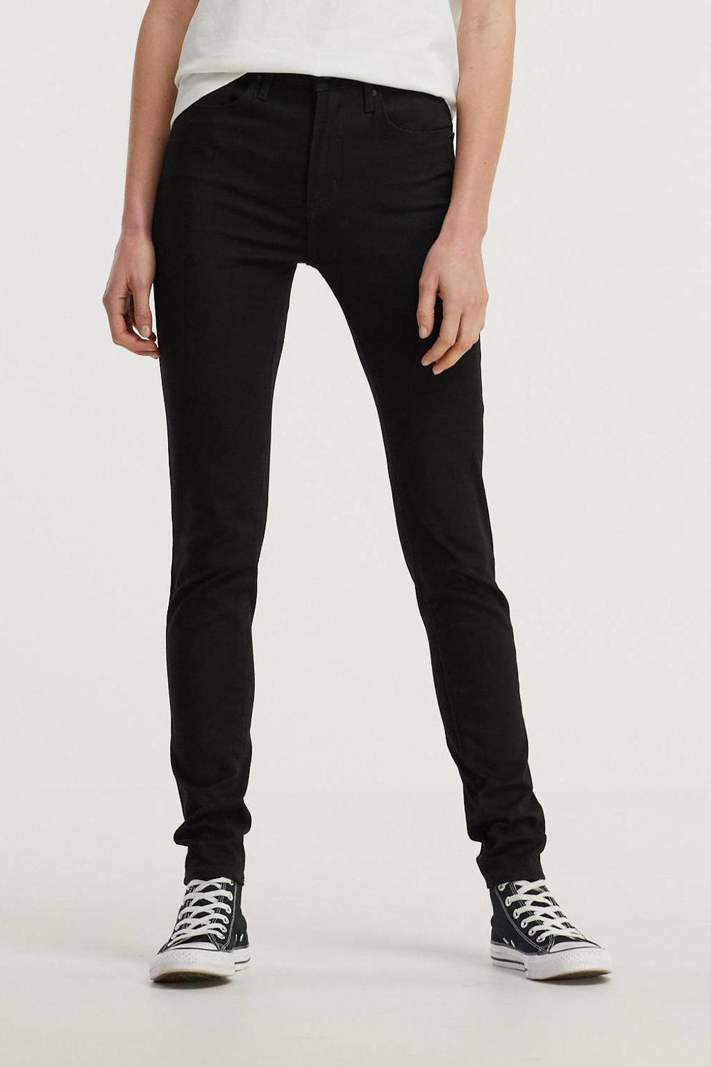 Zwarte dames Levi's high waist skinny jeans van stretchdenim met rits- en knoopsluiting