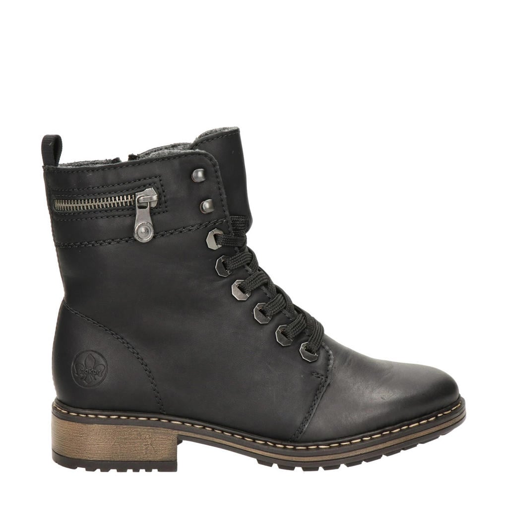 Zwarte dames Rieker leren veterboots