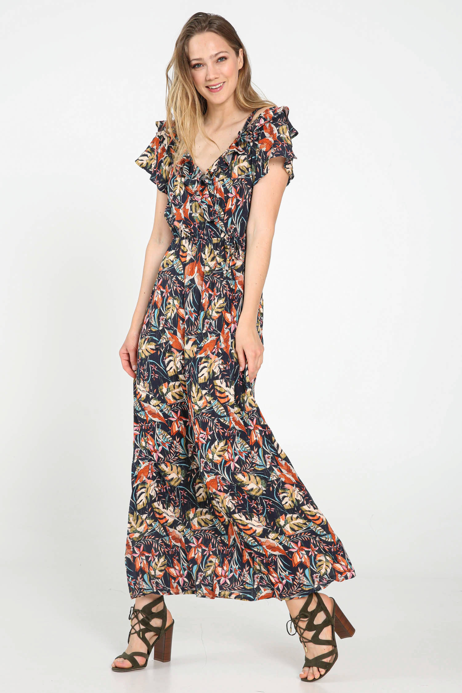 maxi blousejurk korte mouw