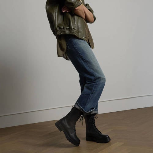 Manfield leren veterboots zwart afbeelding